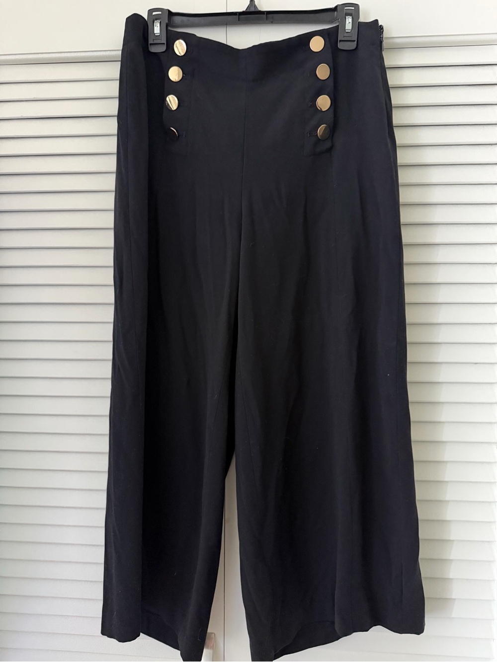 LOFT Black Wide Leg Sailor Pants with Gold Buttons